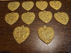 Lot Of 10 Decorated Hearts France Vintage 60s Brass Stampings Findings Jewelry 