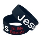 Lf 2pcs Mens Womens Christian Silicone Wristband Jesus Is My Savior Rubber Cuff