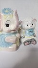 Vintage Baby Nursery Ceramic Planter Set Elephant Lamb Bassinet Pastel Decor