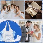 4 Pcs Bride Gifts Set Bride Makeup Bag White Bridal Canvas Tote Bag With Blue   