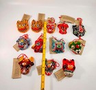 Lot Of 12 Hand Painted Chinese Zodiac Symbols Clay Masks Miniature Hanging Decor