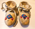 Vtg Handmade Buckskin Baby Moccasins Seed Beaded Infant Native American Style