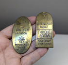 Pair Vintage Brass Deco Style Big Ben Buckingham Palace London Engraved Key Fob