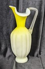 Antique Victorian Cased Satin Glass Ewer Hand Blown Yellow Floral 10  Enamel