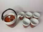 Vtg 1970s Ichitoen Japan Porcelain Teapot Set 5 Cups Orange Mid Century Modern 