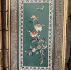 Vtg Japanese Silk Embroidered Art Framed Birds   Flowers Handmade Tapestry Set