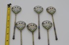 Russian Enamel Silver Spoons  Set Of 6  Marked 88 
