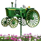 Rotating Tractor Windmill Stake  Green Metal Garden Spinner Unique Yard Ornament
