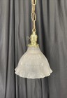 Antique Vtg Ribbed Glass Industrial Pendant Light Art Deco Victorian Holophane