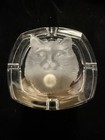 Vintage Crystal D Arques France Lead Embossed Cat Ashtray 