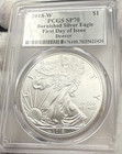 Burnished 2018w  1 Silver Eagle Pcgs Sp70 Fdoi Denver Silver Foil 1 Of 236 New