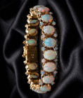 Antique Vintage Simulated Fire Opal Oval Cut Bracelet Bangle 7 Inch Silver 925