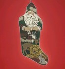 Vtg Christmas Needlepoint Stocking Santa Claus Animals Lamb Lion Rabbit Deer