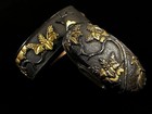 Antique Shakudo Fuchi Kashira Nanako Ground Kiri Design Sword Fitting From Japan
