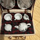 Porcelain Child   s Tea Set In Wicker Picnic Basket Complete Set Perfect Condition