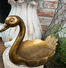 Vintage Gold Swan Figurine Business Card Holder Desk Trinket Dish Catchall Gift