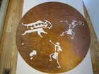 Vintage Heavy Steel Wall Tribal Art Bison Hunt Laser Cut American 33 3 8    W 1970