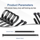 Cable Zip Ties 100 Packs Black Zip Ties Heavy Duty 12 Inch Nylon Wire Ties Fo   