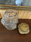 Antique Vtg Goofus Glass Cameo Powder Trinket Vanity Jar   Grape Cluster Vase