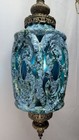 Mcm Turquoise Blue Green Chunky Hanging Swag Lava Glaze Light Fixture Vtg Retro