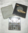Vintage Art Deco majestic 3  Compact Mirror Case  Fan Goldtone  brush Silver Usa