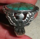 Vintage Navajo Turquoise Thunderbird Sterling Silver Ring Size 11 Vafo