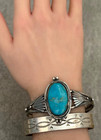 Vintage Native American Navajo Big Blue Gem Turquoise Sterling Bracelet 7 25 In