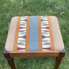 Refinished Antique Stool Walnut Legs Pendleton Wool Fabric Uphostered