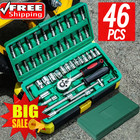 46 pcs Socket Wrench Set 1 4  Drive Ratchet Metric Kit Car Repair Tool Us Stock 