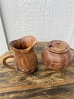 Vintage Hand Carved Wood Creamer   Sugar Bowl Tropical Tiki Hawaii 1960s Vtg