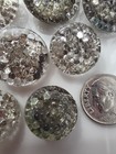 Vintage Glass Shank Pressed Buttons Clear Round Textured Design 11 Pcs