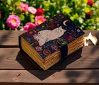 400 Page Large Grimoire Vintage Leather Journal  Celtic Cat Leather Journal 