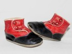Antique Victorian Red   Black Leather Side Button Baby Shoes Boots