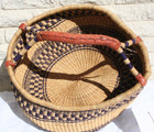 16  Ghana African Bolga Market Basket Hand Woven Wrapped Leather Handle New