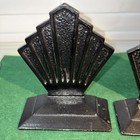 Antique Hubley Cast Iron Art Deco Bookends Fan Skyscraper  589 Pair Black Vtg 