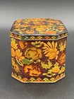 Vintage Hinged Floral Tin Box By Daher  Long Island Ny England Orange Brown Fall