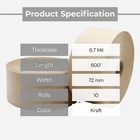 10 Rolls Kraft Paper Water Activated Gum Tape 72mm X 600  Packing Tape 6 7 Mil