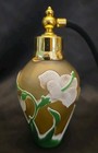 Vintage Art Glass Painted Flowers Perfume Bottle   Atomizer 5   