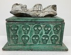 Vtg Hand Carved Wood Skeleton On Day Dead Folk Trinket Coffin Skull Storage Box