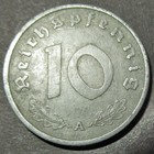 Nazi 10 Reichspfennig Swastika 1941 Zinc A Nazi Germany World War Ii  Nazi Germa