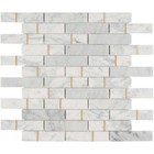 Carrara White Marble Stone Gold Metal Inlay Interlocking Kitchen Tile Backsplash