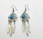 Silver Tone Dreamcatcher Earrings With Blue Opal Like Accent
