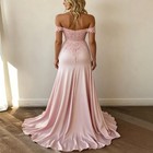 Satin Pink Evening Dresses Lace Appliques Off The Shoulder Customized Prom Gowns