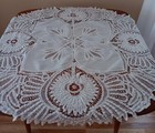 Genuine Vintage Battenburg Tape Lace Tablecloth 45  Ivory Linen Handmade