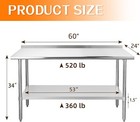 Stainless Steel Kitchen Restaurant Work Food Prep Table 60  X 24  W backsplash