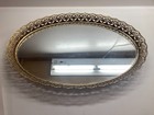 Vintage Mcm Oval Gold Vanity Mirror Tray Hollywood Regency Metal Filigree