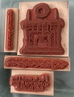 Stampin    Up  -   fireside Christmas   -rubber   Wood 4 Piece Stamp Set- Used-