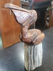 Hand Carved Pelican Driftwood Sculpture On A Stump