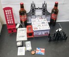 Ultimate London   England Souvenir Lot  Bottle Lamps  1977 Crown  Shot Glasses