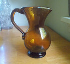 Clevenger Bros Free Blown Pontiled Amber Glass Pitcher Lily Pad Base Bubbles